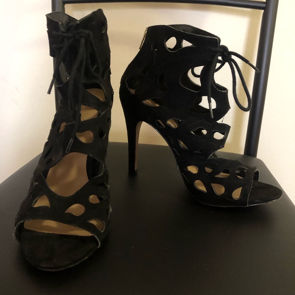 Black peep toe cut out heels
